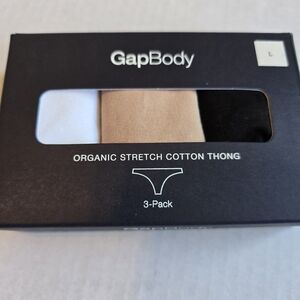 GapBody Organic Stretch Cotton Thong Panties 3-Pack L Black White Beige NEW
